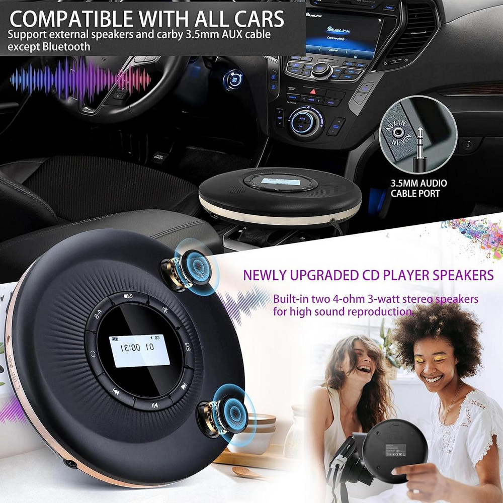 Портативний CD-програвач CCHKFEI C302 РК-дисплей з вбудованими динаміками та акумулятором Дніпро - фото 3