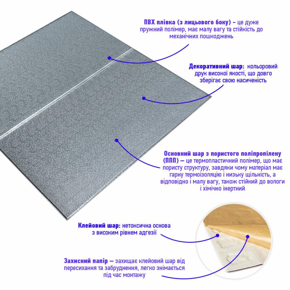 Панель 3D 680х700х4мм Серебряный квадрат SW-00003257 Днепр - изображение 2