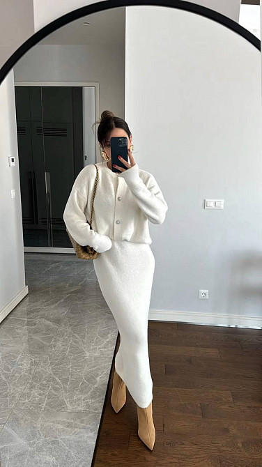 Женский теплый элегантный костюм двойка: кофта + юбка миди плотная двойная ангора Одесса - изображение 5