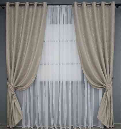Комплект штор на люверсах VR-Textil Льон мармур Pavliani № 1177ш 150х250 см 2 шт Сіро-бежевий (37-0040) Київ