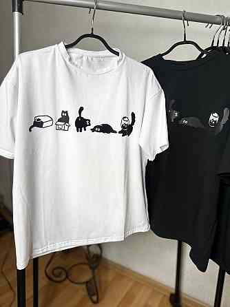 Женская стильная оверсайз футболка с минималистичным принтом котов кулир Одесса