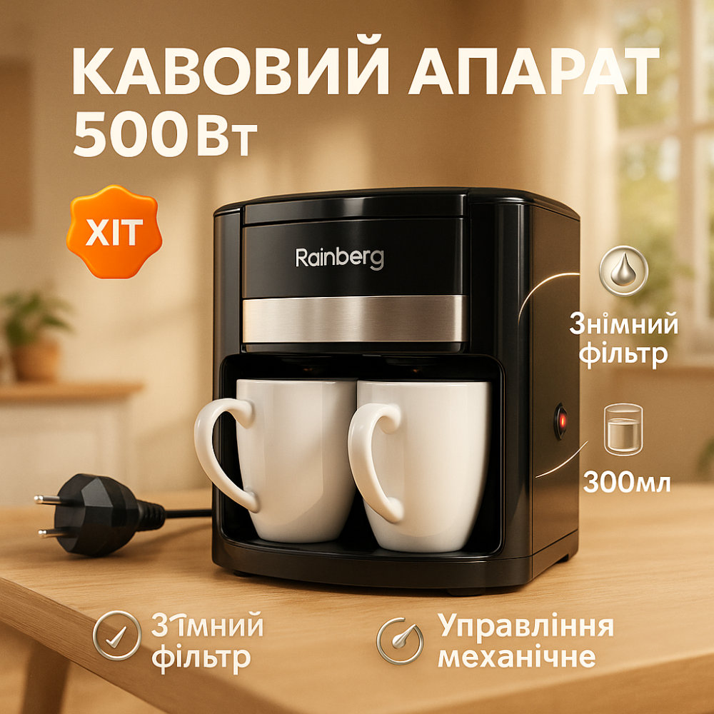 Бытовая электрическая кофеварка для дома Rainberg, Кофеварка для дома Машина заваривания кофе UX-67 Львов - изображение 16