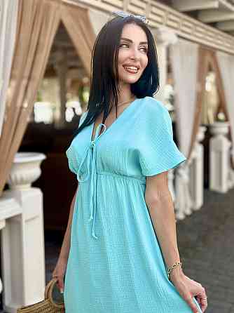 Довга муслінова сукня "Lira" | Норма і батал Блакитний, 54-56 Київ