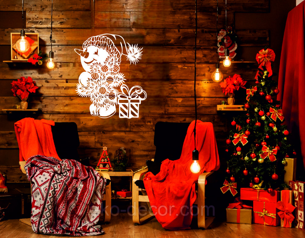 Декоративне настінне Панно «Сніговик», Декор на стену 50*42 см, Білий Київ - фото 2