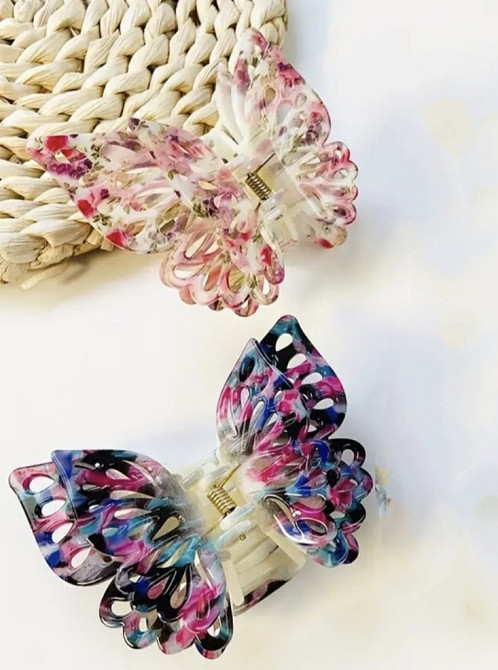 Заколка-крабік метелик з подвійними ажурними крильцями Рожевий Смела - изображение 2