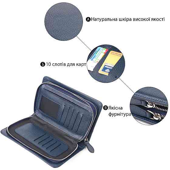 Відмінна чоловіча барсетка на два відділення з натуральної зернистої шкіри CANPELLINI 21568 Синя Київ