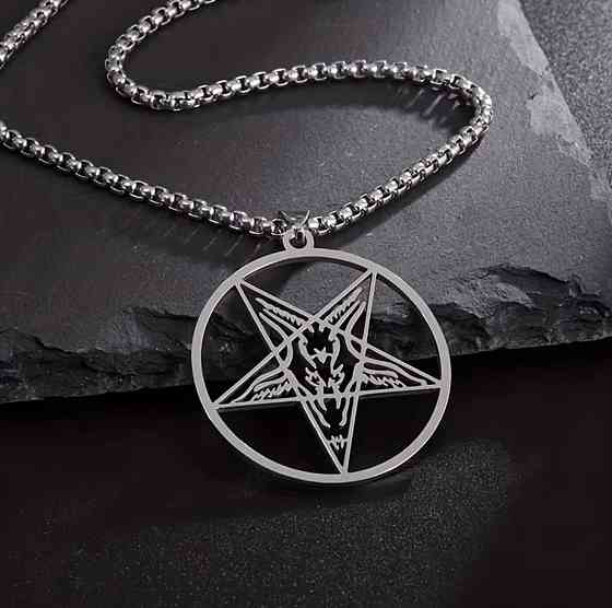 Кулон пентаграма з головою козла на ланцюжку, підвіска Бафомет нержавіюча сталь 60 см Київ