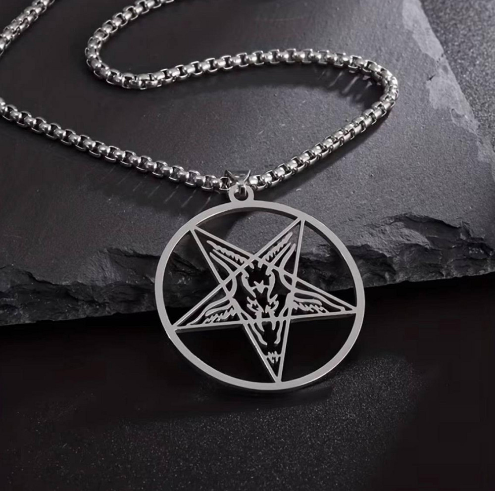 Кулон пентаграма з головою козла на ланцюжку, підвіска Бафомет нержавіюча сталь 60 см Київ - фото 3