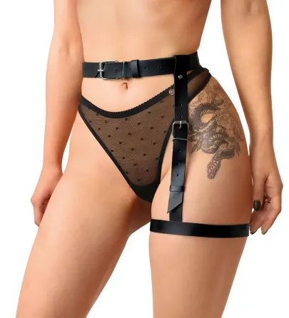 Гартер на ногу Art of Sex - Petra, натуральна шкіра, розмір XS-2XL, колір чорний Львів