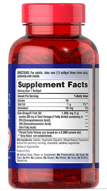 Омега-3 Puritan's Pride Omega-3 Fish Oil 1000 mg 250 Softgels Луцьк - фото 2