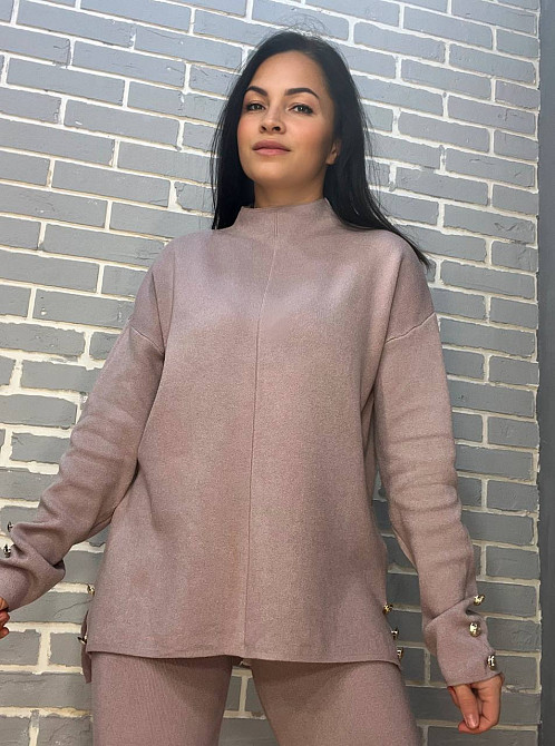 Костюм жіночий De Red 77029 в'язка брюки зі светром оверсайз гудзики one size, пудра, one size Київ - фото 12