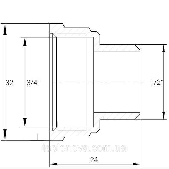 Перехідник редукційний латунний 3/4| ВР х 1/2| НР штампований А0603А VA Чернівці
