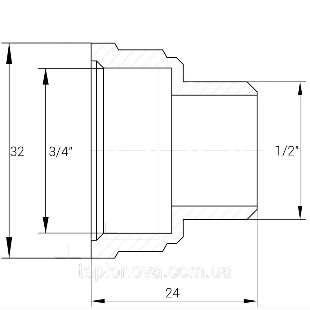 Перехідник редукційний латунний 3/4| ВР х 1/2| НР штампований А0603А VA Чернівці - фото 4