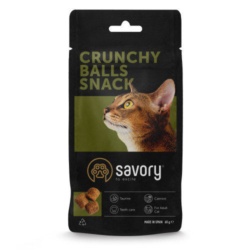 Хрумкі ласощі Savory Cats Snacks Crunchy Balls для дорослих вибагливих котів, кульки з котячою м’ятою, 60 г Київ - фото 1