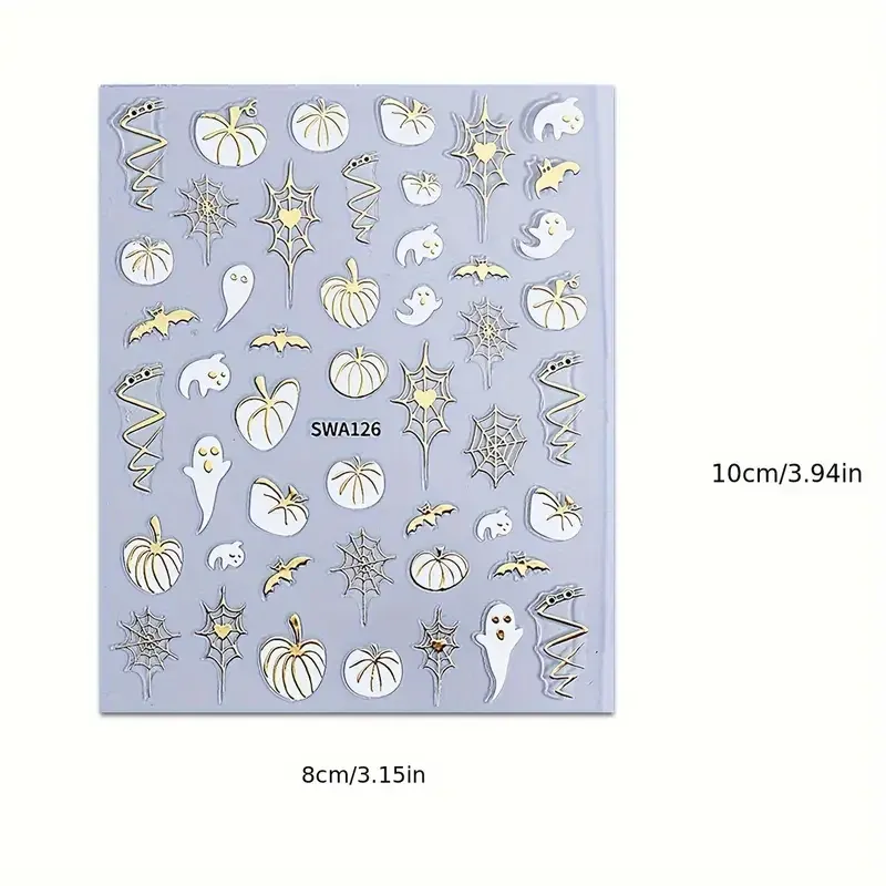 3D стикеры для ногтей Осень и Хэллоуин – тыквы, привидения, паутина, листья, золотой декор 2 листа Киев - изображение 7