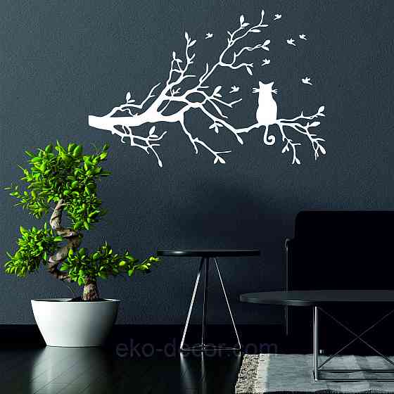 Декоративное настенное Панно «Кот на ветке», Декор на стену 110*73 см, Белый Киев