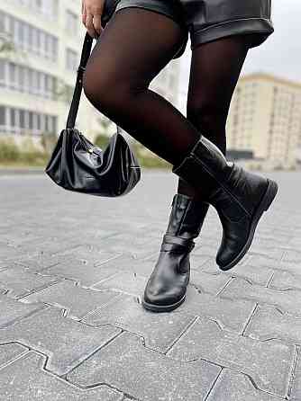 Напівчоботи жіночі ЭММА чорні натуральна шкіра з хутром висота 21 см обхват 29-32 см 40р. (2097 Коломия