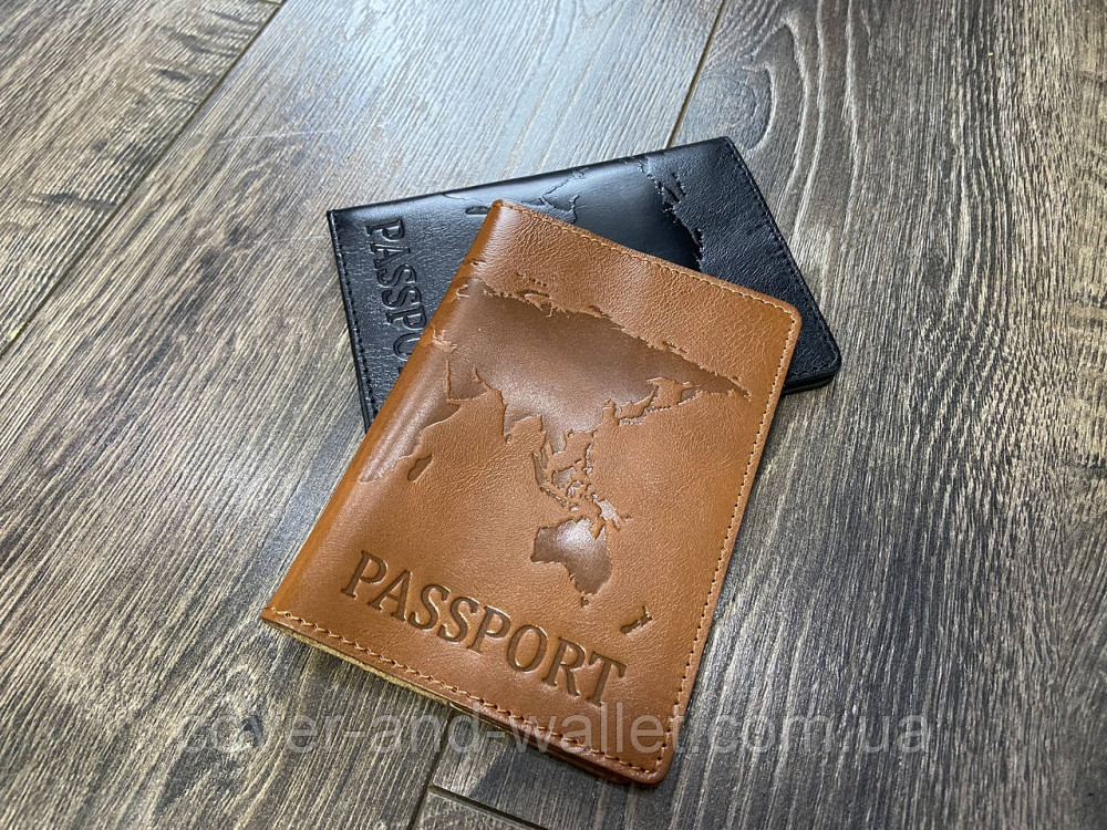 Желтая обложка на паспорт карта мира из гладкой кожи ST Leather Киев - изображение 6