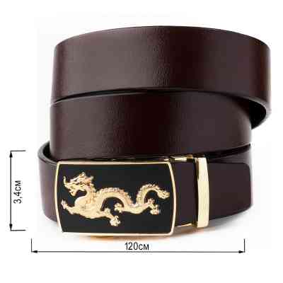 Ремень Vintage Мужской золотой дракон Коричневый (20259) Винница