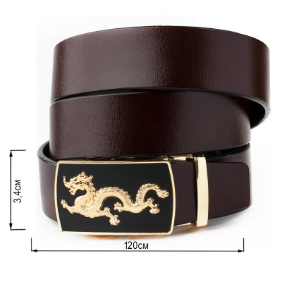 Ремень Vintage Мужской золотой дракон Коричневый (20259) Винница - изображение 3