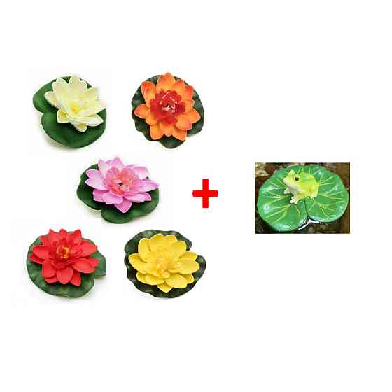 ШтучнІ декоративні лілії для ставка 5 шт. + жабка на пелюстці Одеса