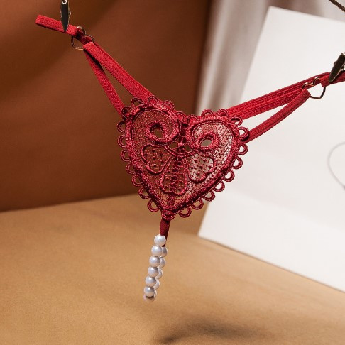 Еротичні стрінги з бусами універсальний бордовий Київ - фото 1