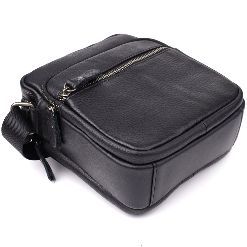 Вместительная мужская сумка на плечо из натуральной кожи Черный (Vintage) Киев - изображение 9