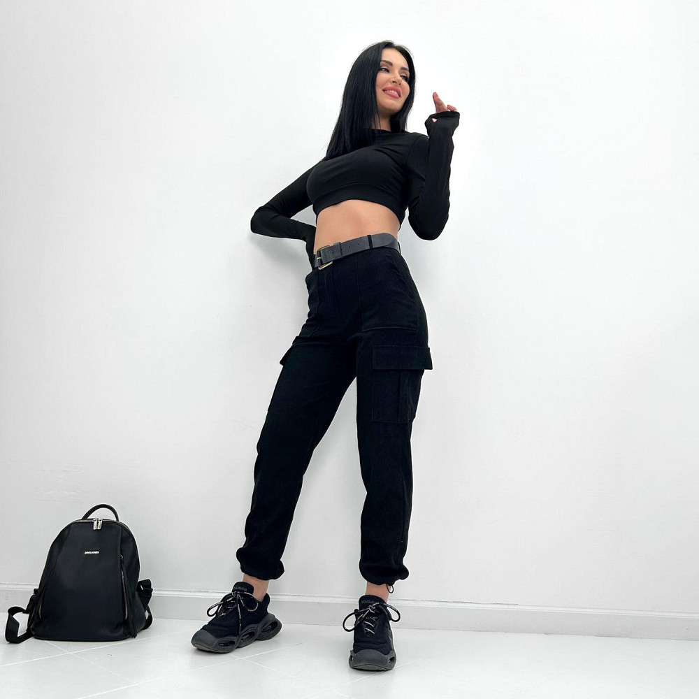 Жіночі вельветові брюки карго "Urban" оптом | Батал Чорний, 50 Київ - фото 7