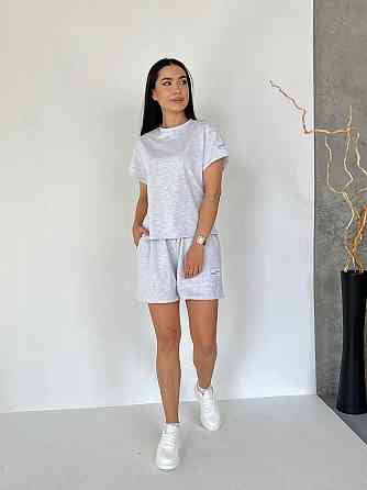 Женский летний прогулочный костюм двойка: футболка и шорты двунитка Серый, 42/46 Одесса