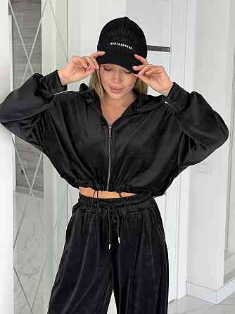 Жіночий сильний повсякденний велюровий костюм-двійка Чорний, 42/44 Одеса