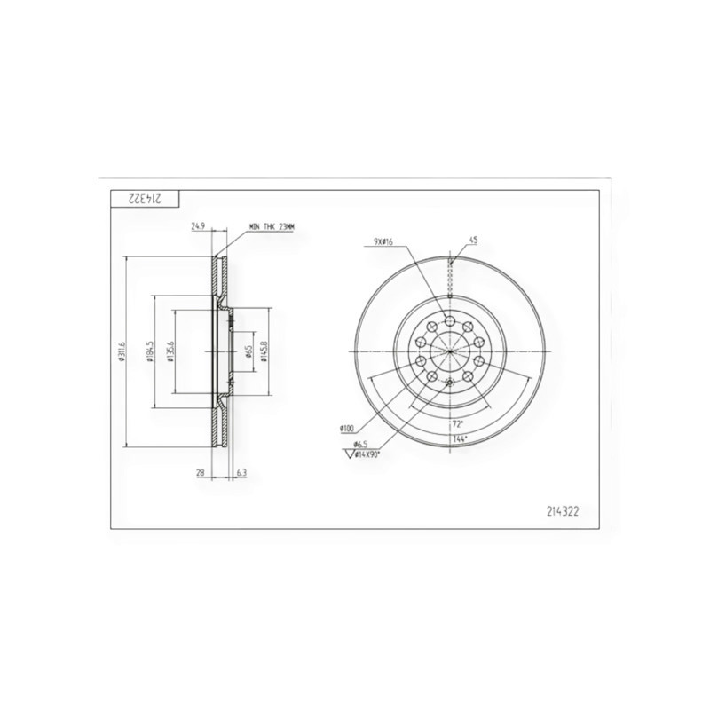 Диск Volken Bora, Golf 4, Шкода Octavia Tour, Audi A3 передній (312mmx25mm) гальмівний Мукачево - фото 1