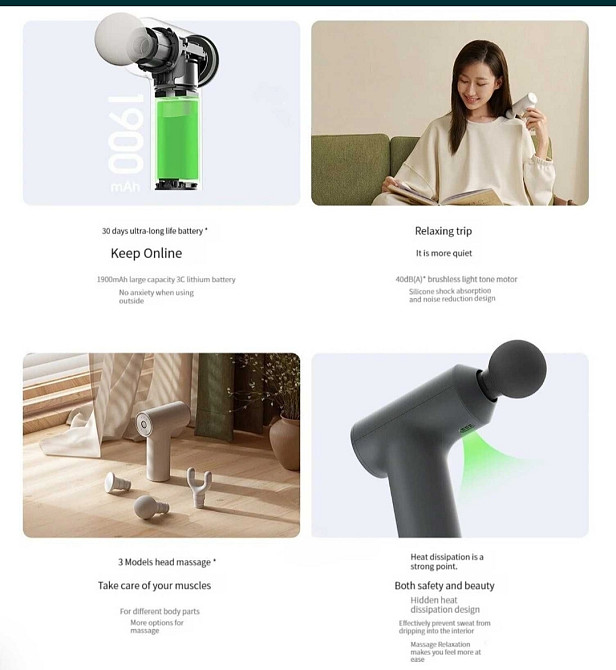 Масажний пістолет Xiaomi Mijia Mini Massage Gun 2c-НОВА. Ручний масажер Xiaomi Mijia Mini Fascial Gun 2c Київ - фото 7