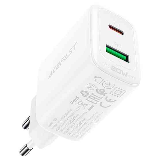 Мережевий зарядний пристрій ACEFAST A25 PD20W (USB-C+USB-A) dual port charger White Київ