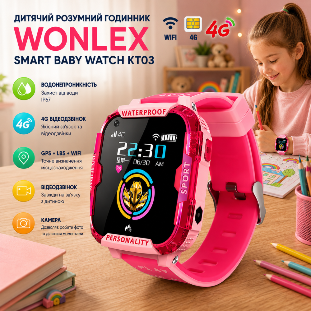 Дитячий розумний годинник Wonlex Smart Baby Watch KT03: GPS, Водонепроникність та повний контроль безпеки Київ - фото 5