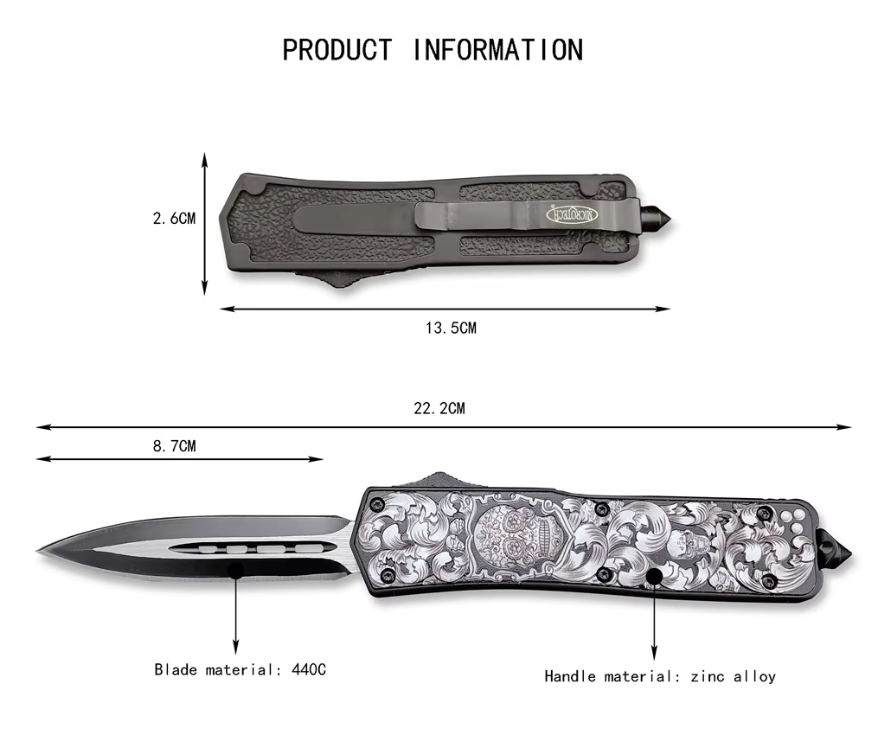 Ніж викидний фронтальний MicroTech 360 Skull Дніпро - фото 2