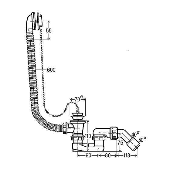Сифон для ванни VIEGA 1 1/2″x40/50 з переливом пластик білий (311537) Киев