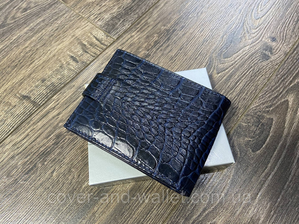 Компактний чоловічий гаманець синього кольору із натуральної шкіри під рептилію Сanpellini Київ - фото 9
