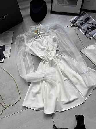 Женское нежное платье с рукавами из сеточки креп дайвинг Молочный, 46/48 Одесса