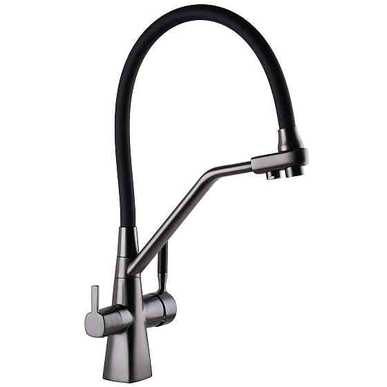 Змішувач для кухні під осмос Globus Lux GLLR-0700-L-11-01 гофрований  на гайці латунь, Графіт-Чорний Луцк