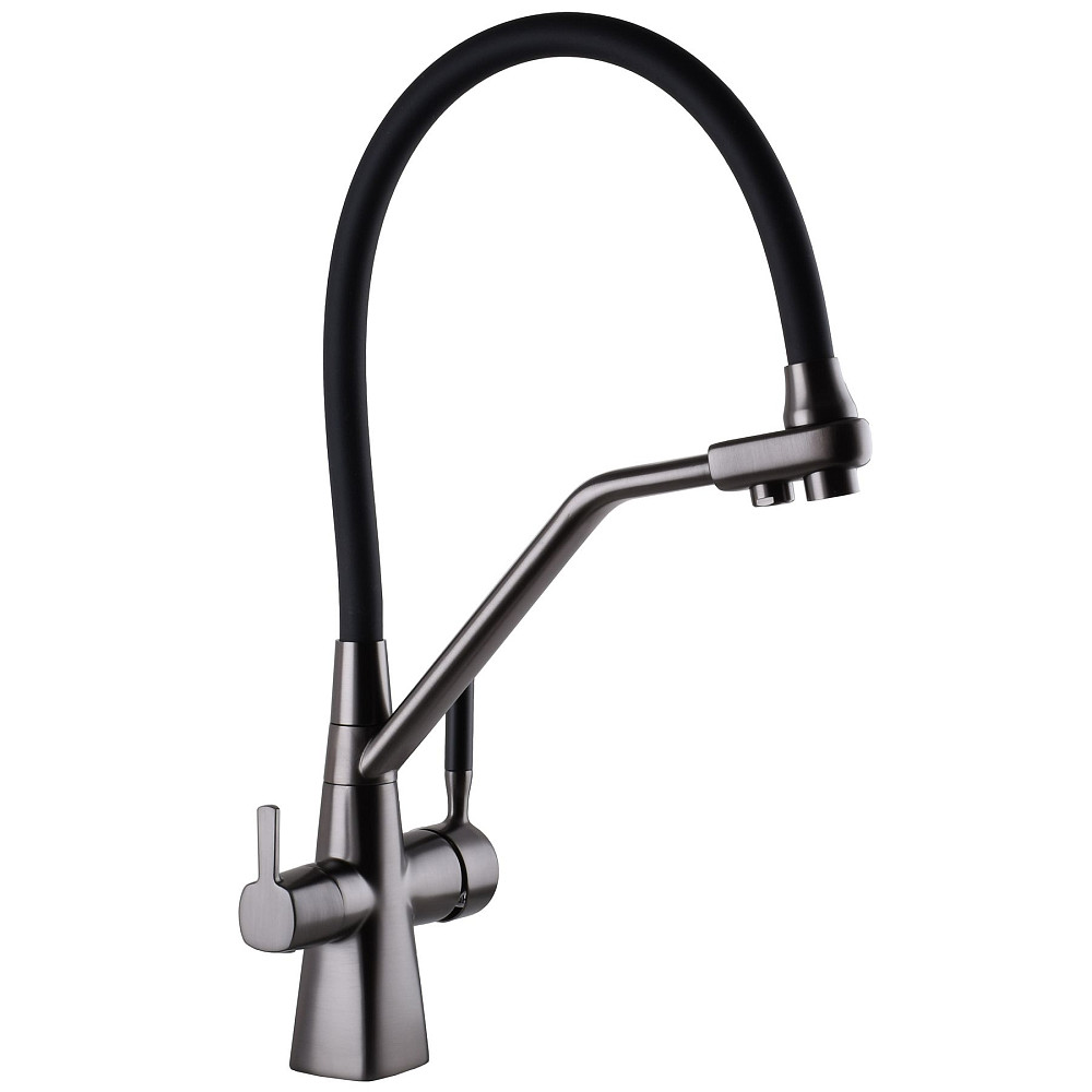 Змішувач для кухні під осмос Globus Lux GLLR-0700-L-11-01 гофрований  на гайці латунь, Графіт-Чорний Луцк - изображение 4