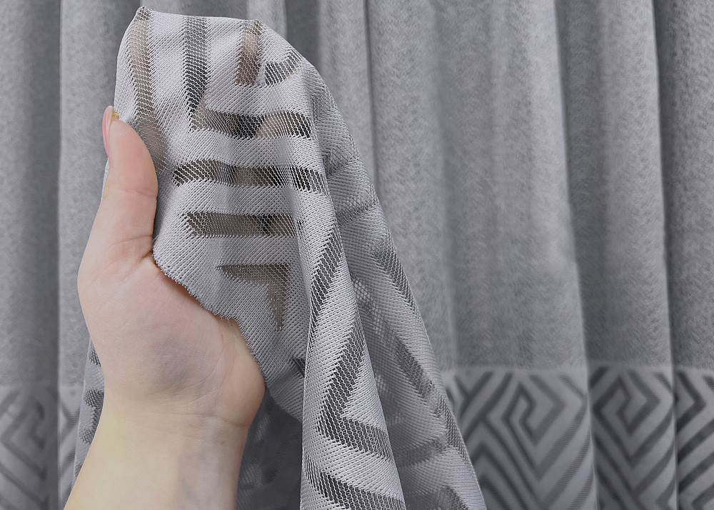 Тюль VR-Textil 1995т Жаккард Ромб Меандр Серый 400х270 см (42-1043) Киев - изображение 4