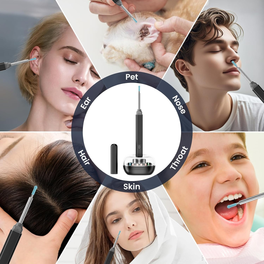 Отоскоп с камерой PKBD 1920P HD, 6 LED, Wi-Fi, Bluetooth 5.0, IP67, очиститель ушей для взрослых и детей, чёрный Киев - изображение 7