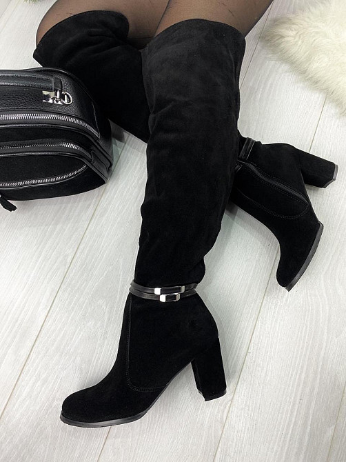 Ботфорти жіночі KLUCHINI 3766 чорні (весна-осінь, замша натуральна) (2945) Коломия - фото 4