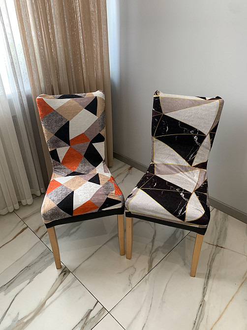 Универсальный натяжной чехол накидка на стул со спинкой с рисунком треугольники Royan 0043 Белая Церковь - изображение 4