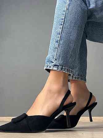 Туфли женские Meideli 566-22 slingback лодочки с пряжкой экозамша черные, 39, 25 см Киев