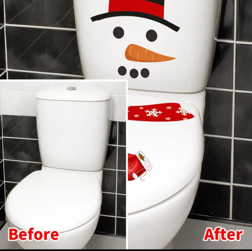 Новогодняя наклейка Снеговик с шляпой для ванной комнаты 26 на 43 см белый Киев - изображение 4