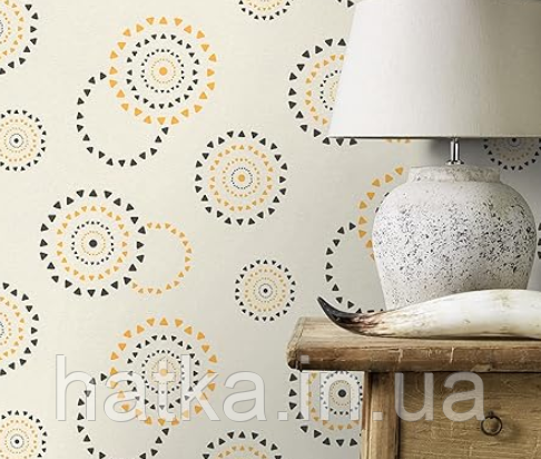 Шпалери вінілові на флізеліні Rasch Clasik 0,53х10 дитячі кола фігури жовті чорні на беж Київ - фото 2