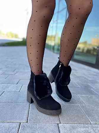 Женские черевики D and V черные натуральная замша зима высота 12см каблук 7см размер 37р.39р.40 Коломыя