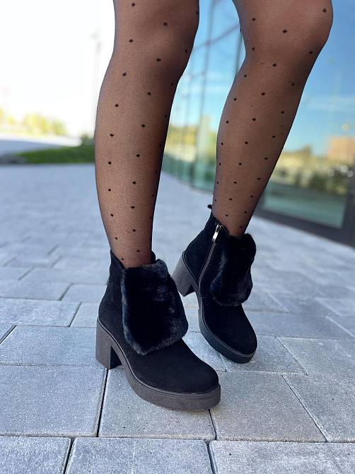 Женские черевики D and V черные натуральная замша зима высота 12см каблук 7см размер 37р.39р.40 Коломыя - изображение 4