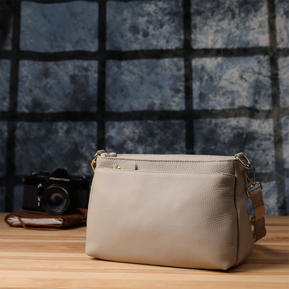 Женская сумка из натуральной кожи с жестким основанием Vintage 22985 Серый Киев - изображение 10